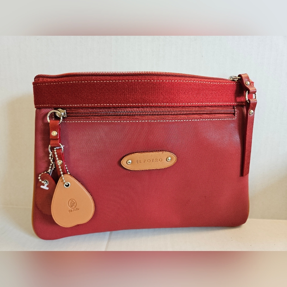 El Potro Canvas and Leather Red Clutch